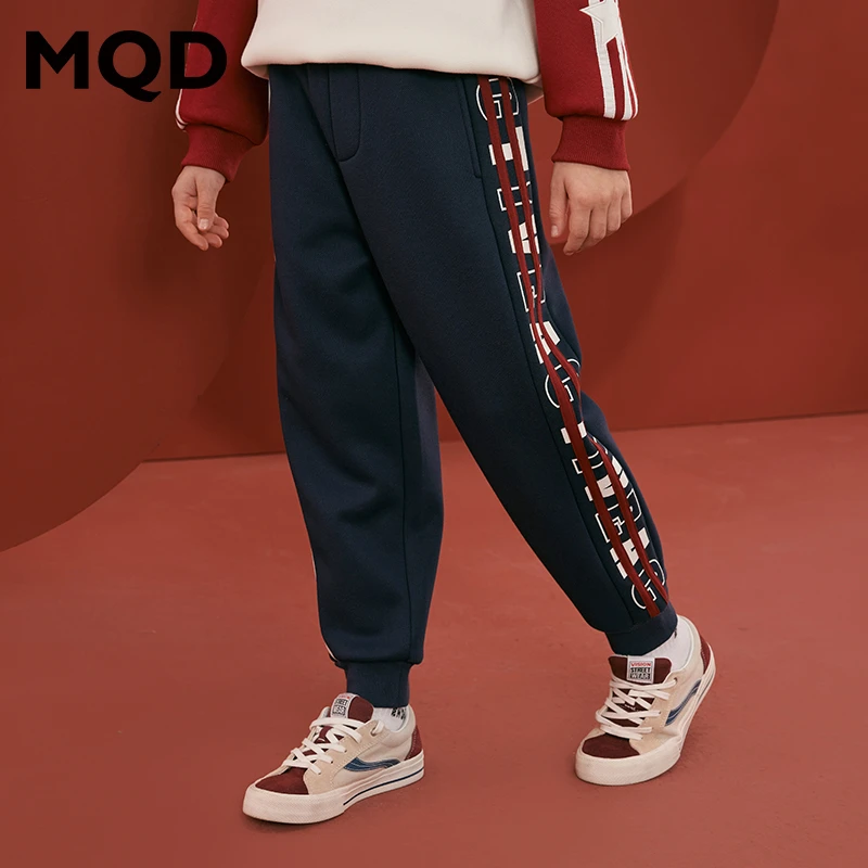 MQD童装儿童冬季新款加绒加厚保暖针织长裤宝宝舒适休闲9634W16C7
