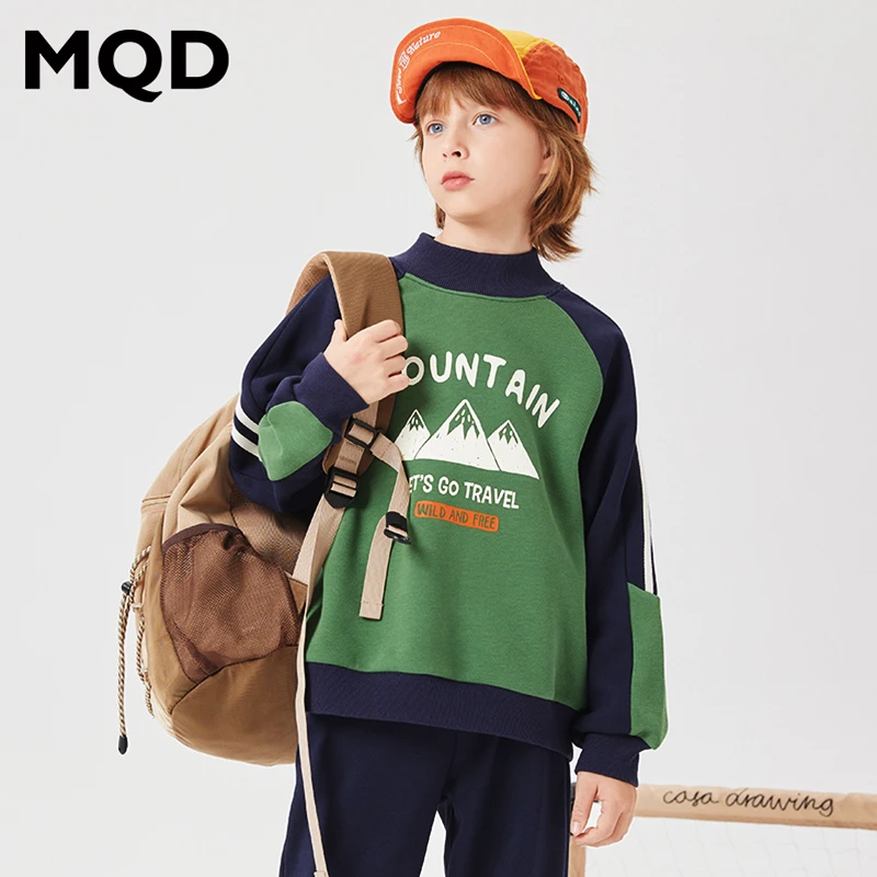 MQD童装儿童冬季新款卡通撞色圆领卫衣宝宝加绒休闲上衣9634W0662