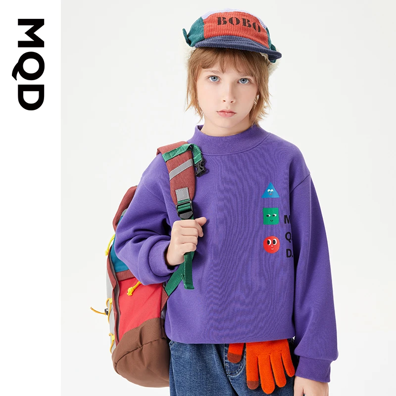 MQD童装儿童冬季新款加绒加厚半高领卫衣宝宝舒适上衣9634W0694