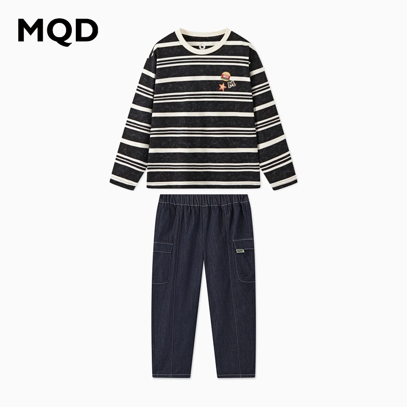 MQD童装秋季新品学院风返潮复古条纹长袖T恤套装儿童男童套装