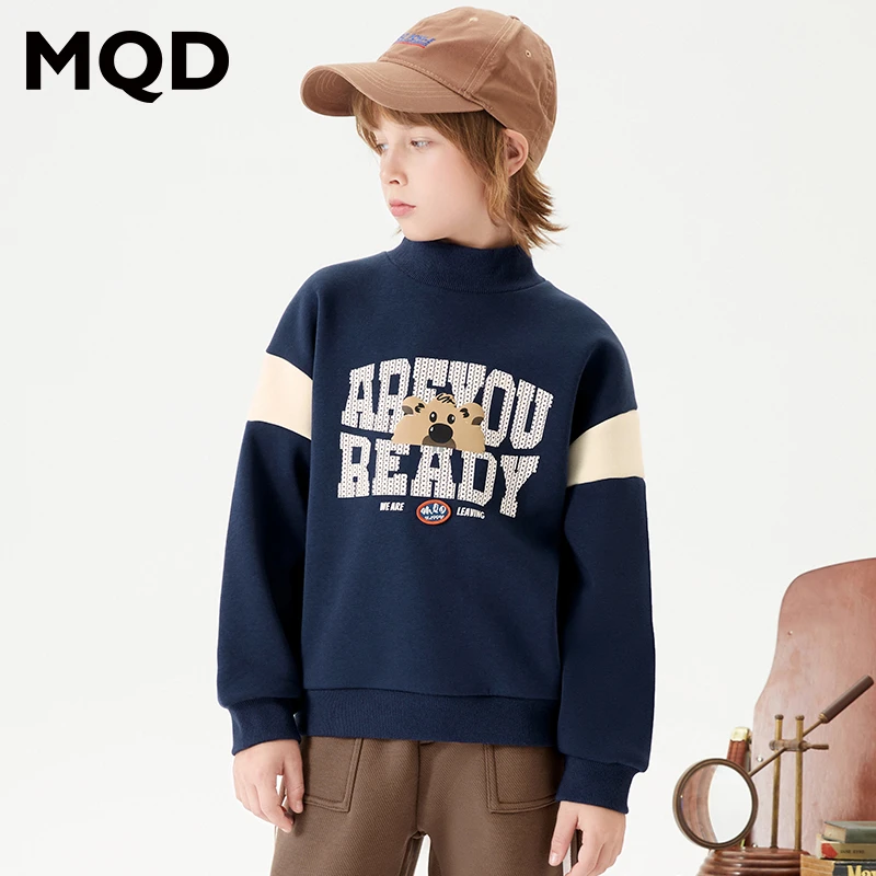 MQD童装儿童冬季新款加绒加厚时尚字母印花半高领卫衣9634W0683