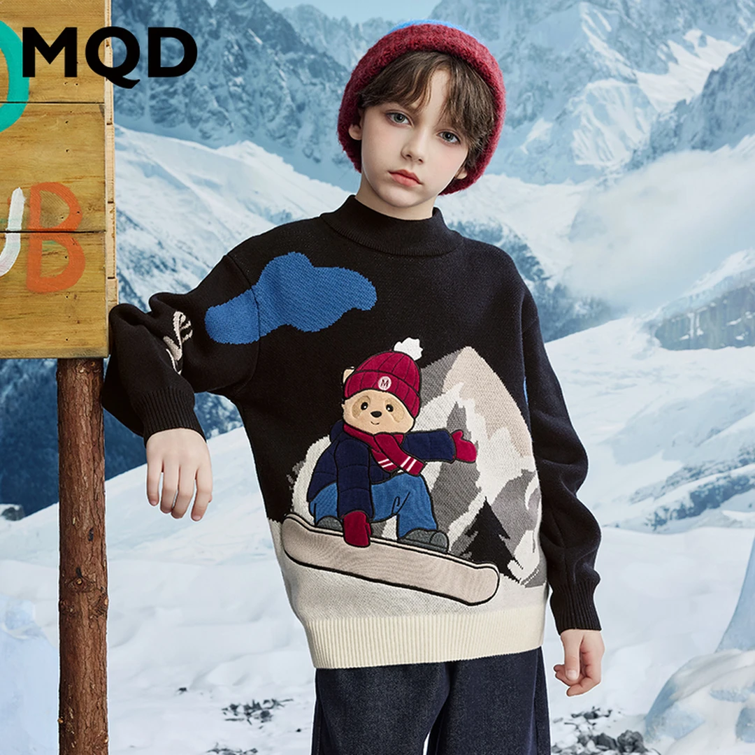 MQD童装儿童冬季新款小浣熊卡通半高领保暖毛衣加厚9644W0761