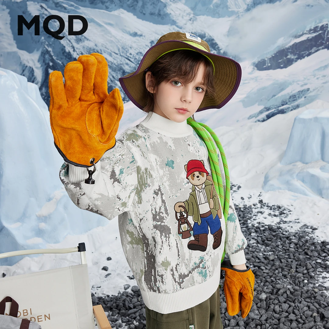 MQD童装儿童冬季新品保暖卡通满版涂鸦半高领毛衣9644W0782