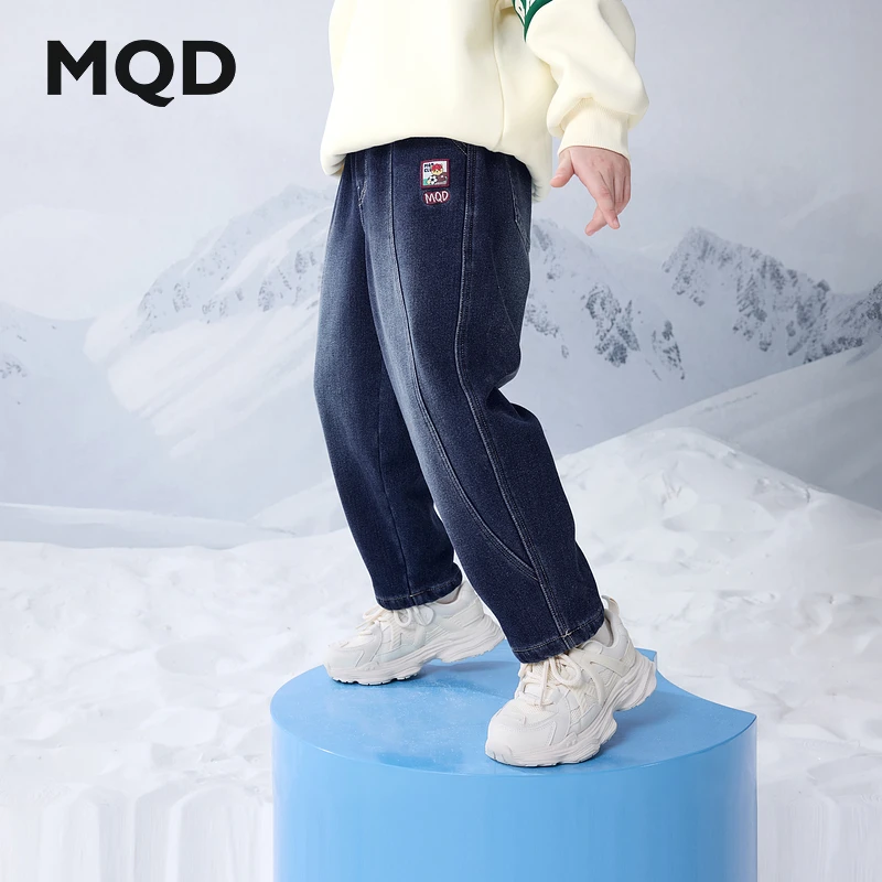 MQD童装儿童冬季新品学院风休闲百搭加绒牛仔裤男童春装儿童服装