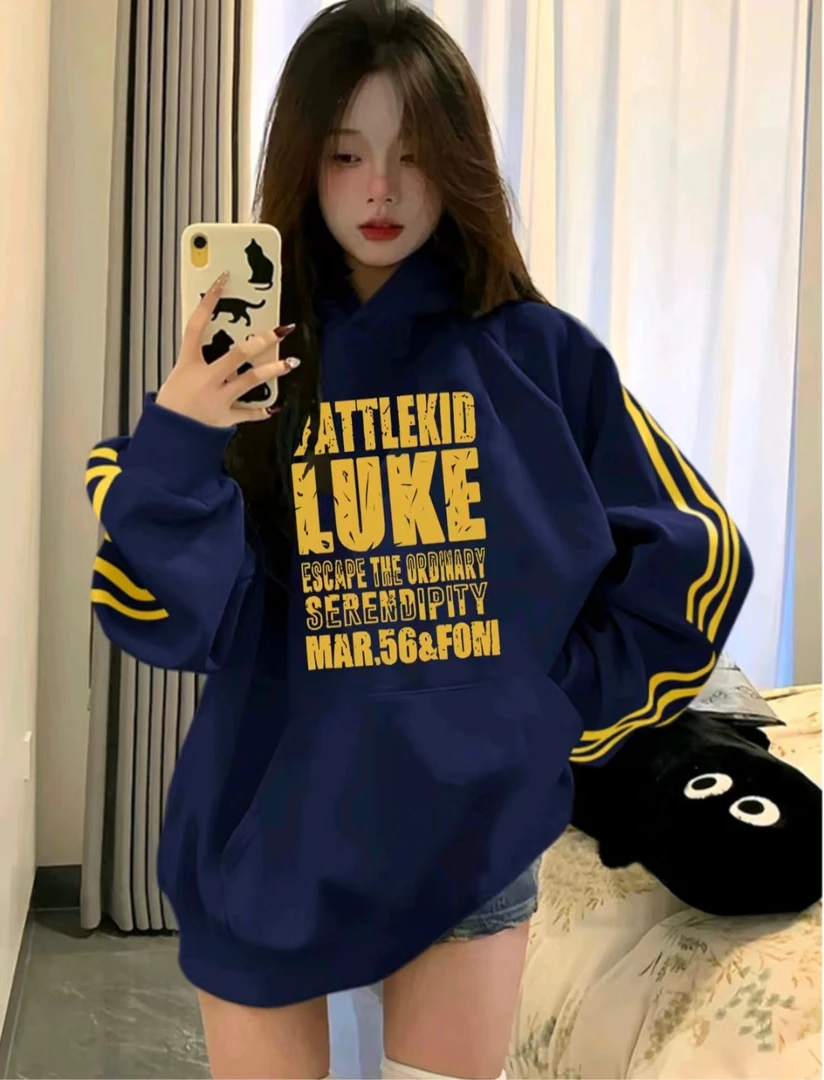 美式学院风三条杠连帽卫衣女秋季学生宽松卫衣w2447-三杠潮牌字母