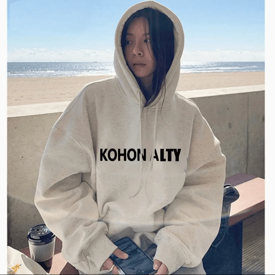 原创潮牌加绒加厚字母印花重磅连帽圆领宽松卫衣男女情侣同款秋冬