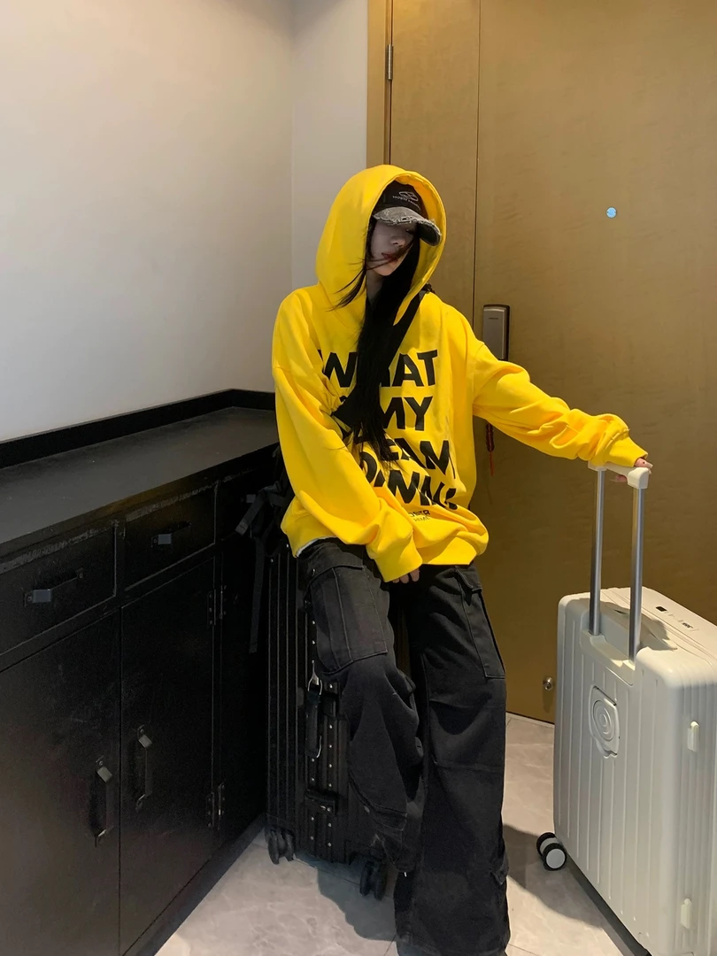 国潮牌美式字母连帽卫衣女宽松慵懒风高街上衣男女款