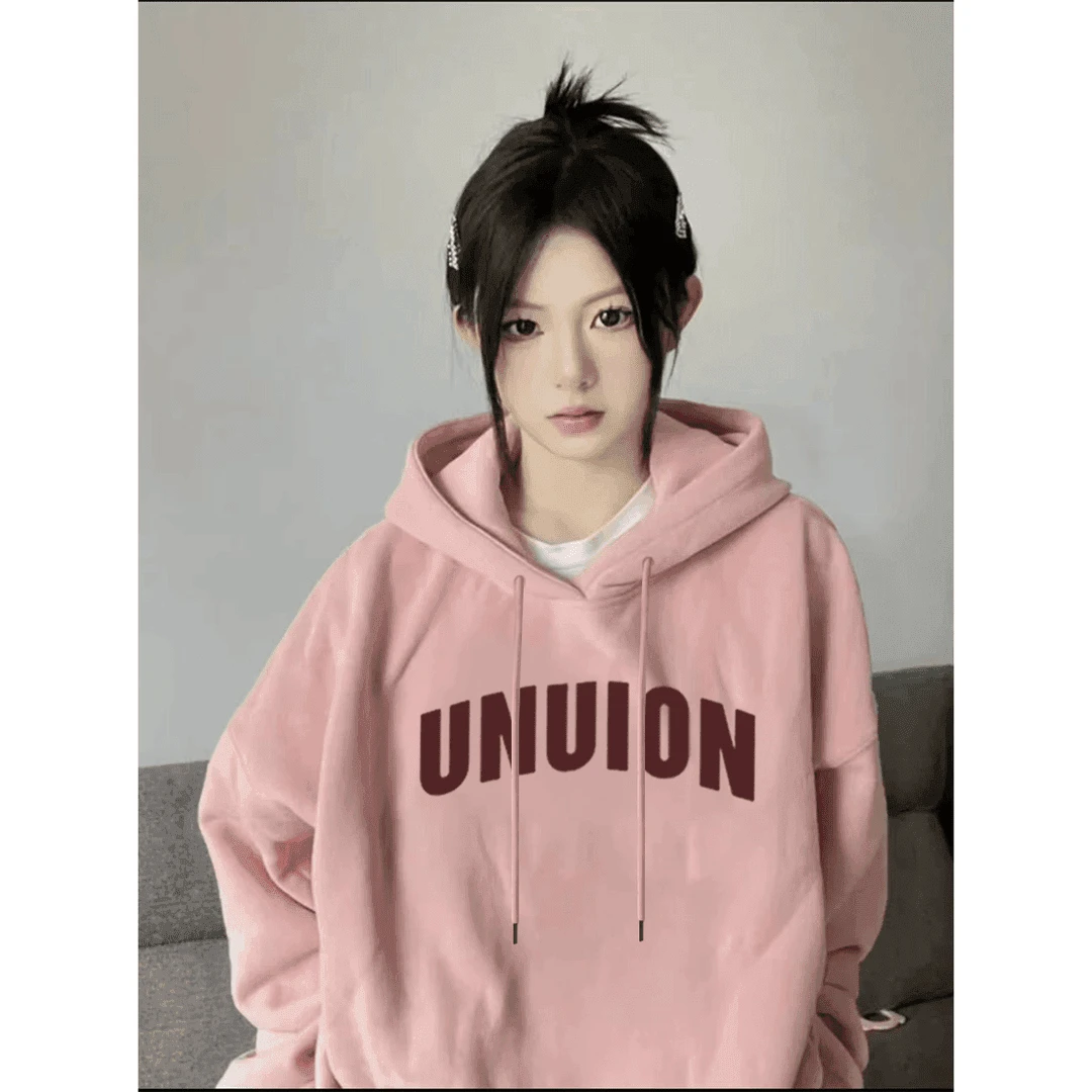 复古美式高级设计感字母印花小众宽松连帽卫衣休闲国潮长袖上衣