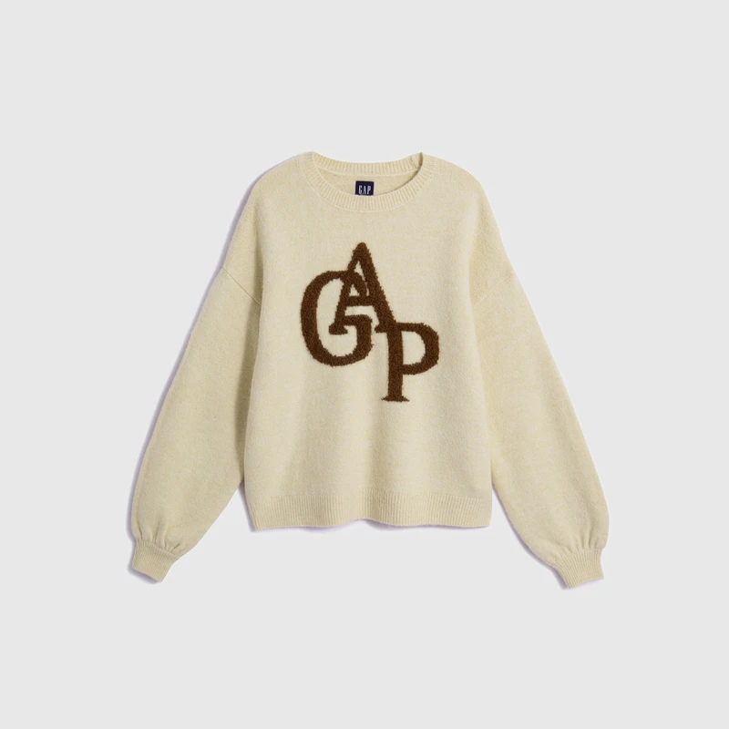 Gap女装春季新款LOGO宽松落肩袖毛衣美式休闲针织衫634567