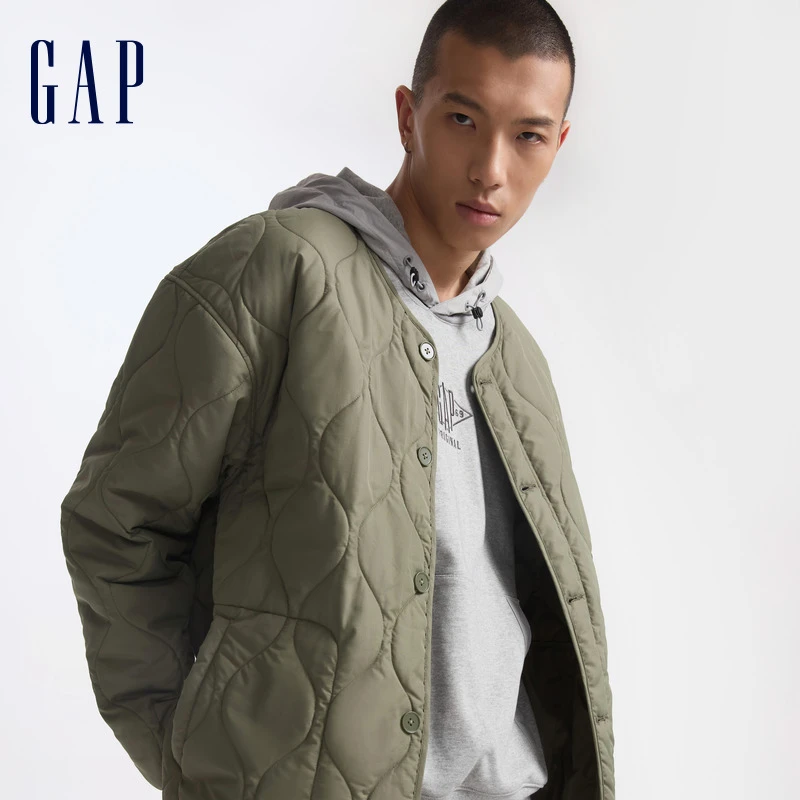 【成毅代言】Gap男装印花logo波浪绗线外套轻薄简约风棉服619672