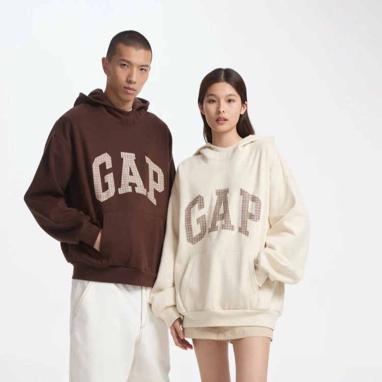 Gap男女装新款格纹logo碳素软磨抓绒卫衣DR 609221