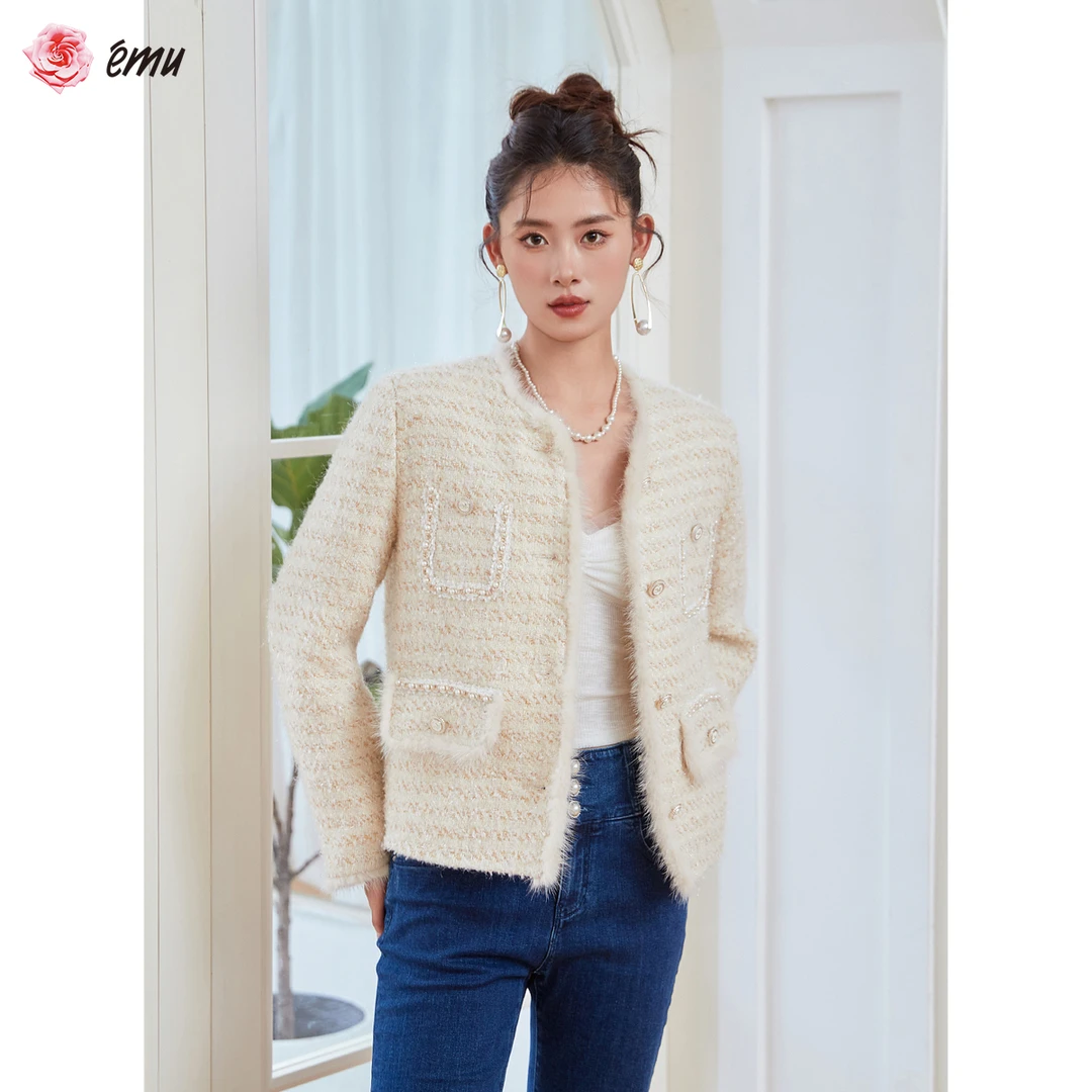 【媛媛女王】依妙ému-Q香风羽绒外套气质法式名媛粗花呢轻奢时尚