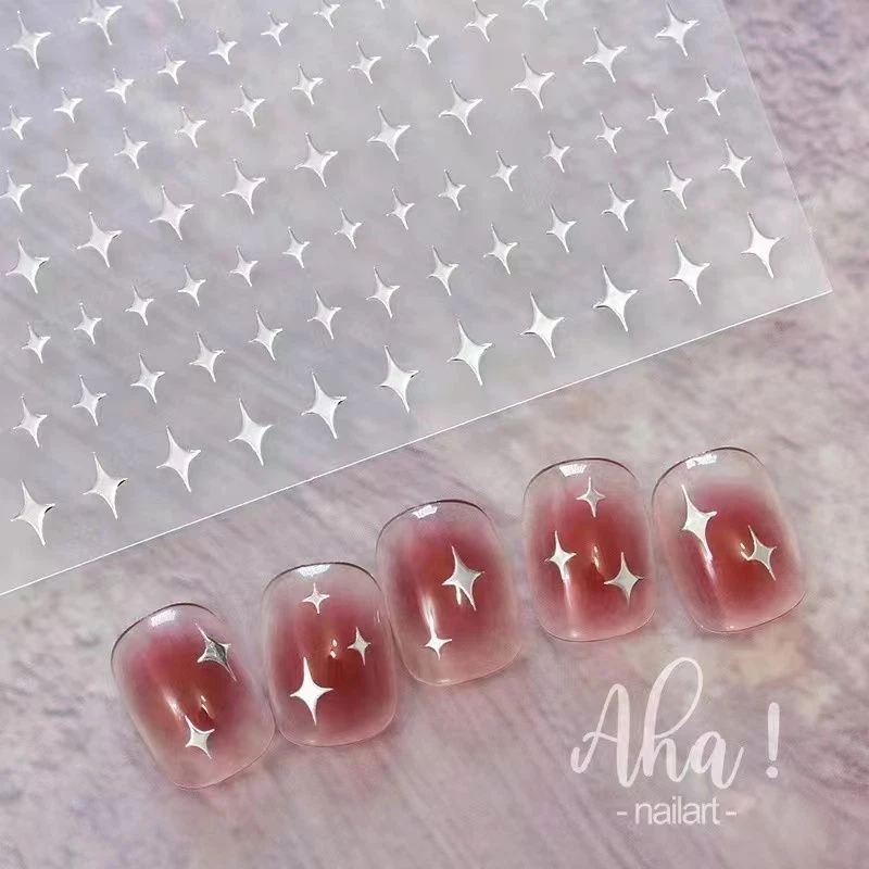 新款美甲贴纸迷你四角星烫金冰透金银星星指甲满天星小号四芒星