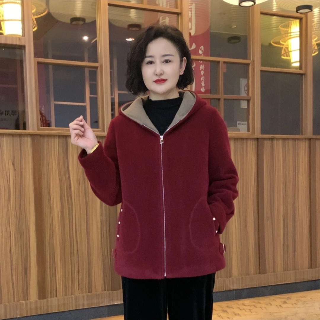 冬季新款洋气时尚连帽加绒加厚百搭妈妈装2336