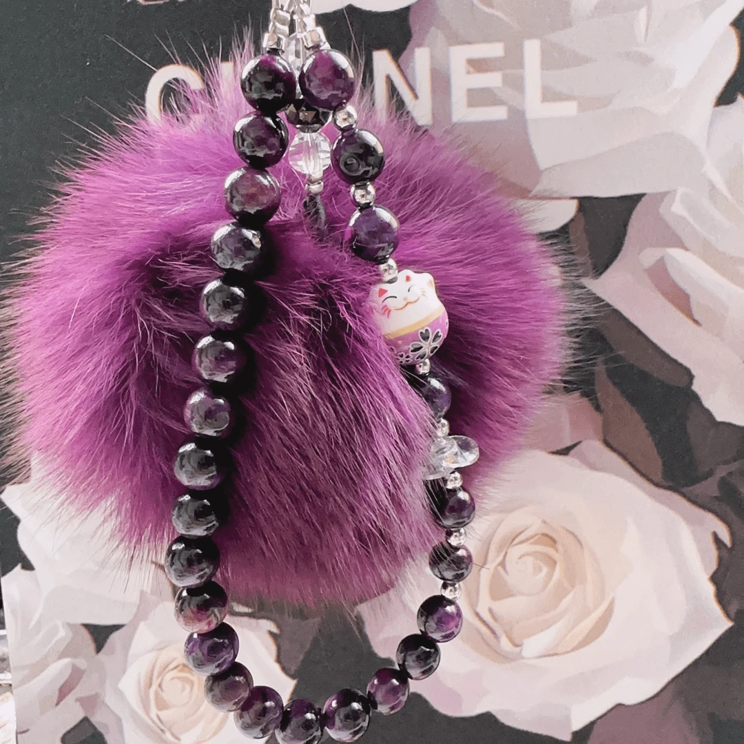 2473【深紫毛球】手工女挂饰通用防丢手提防摔手机链钥匙扣挂件彩色