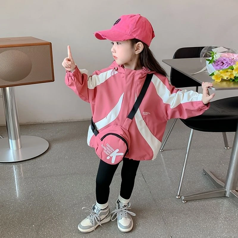 女童外套春秋款2024新款洋气女孩宝宝秋季上衣儿童秋装拼色冲锋衣