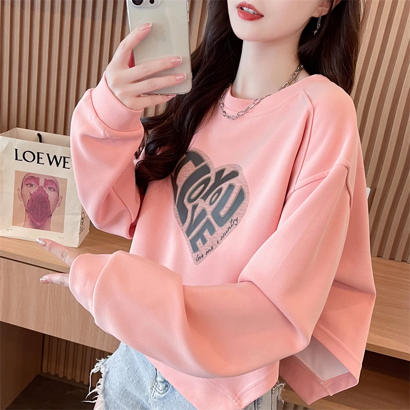 卫衣女新款春秋2024百搭洋气宽松短款不规则套头长袖外套上衣ins