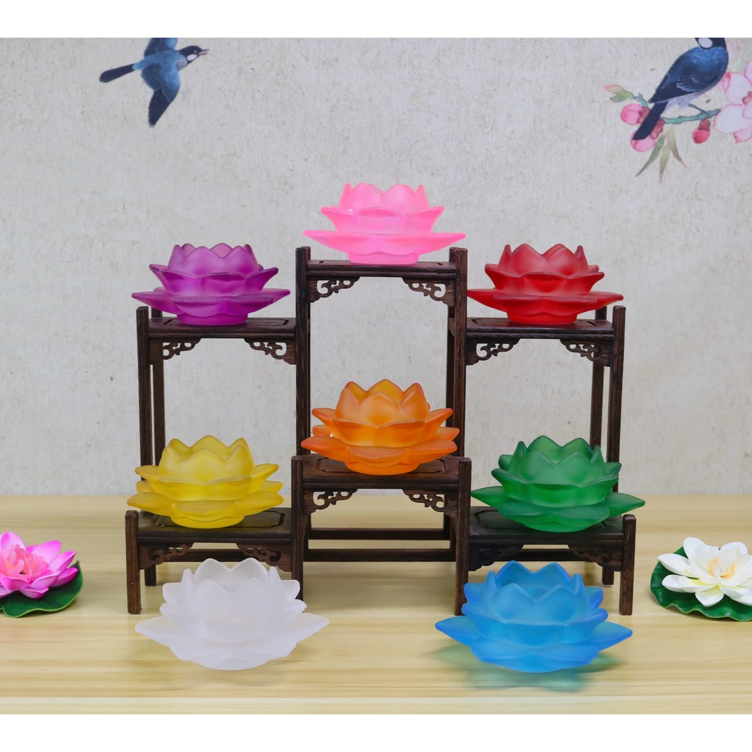 琉璃七彩莲花烛台酥油蜡烛家用蜡烛灯座