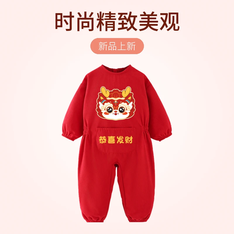 外穿宝宝连体婴儿儿童灯芯绒唐装爬服男女宝宝长袖防水反穿婴儿裙