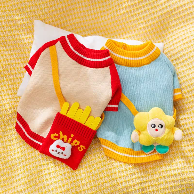 宠物保暖可爱带挎包毛衣泰迪比熊秋冬狗狗猫咪小型犬宠物衣服