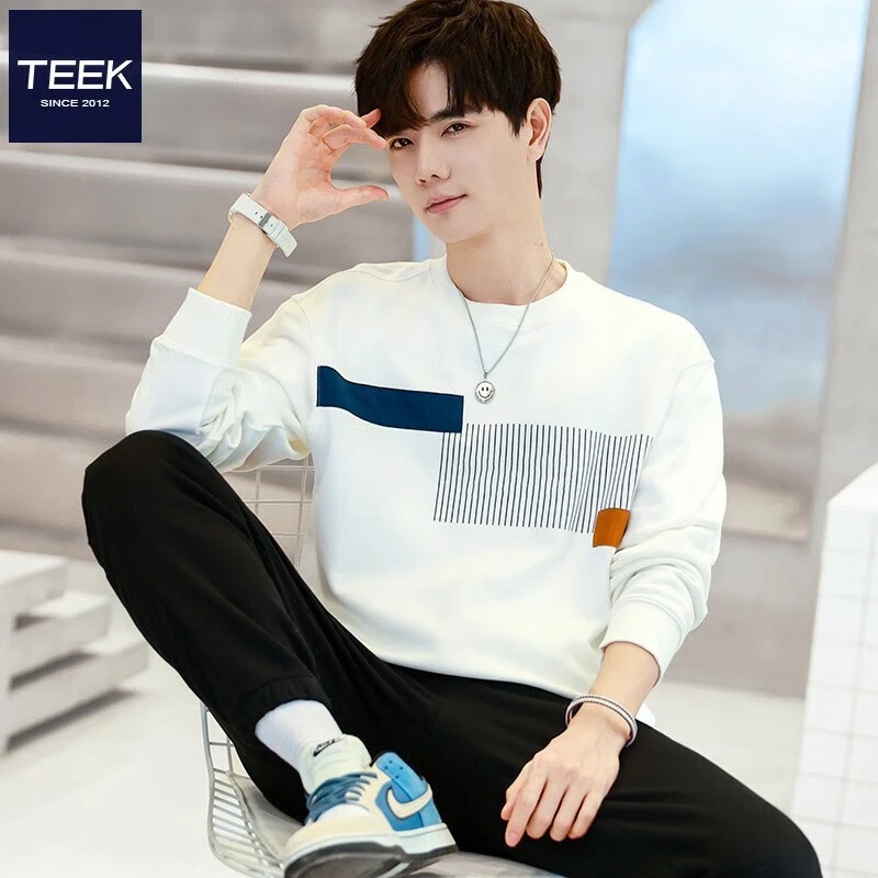 TEEK早秋时尚潮流男百搭卫衣 2025秋冬纯棉长袖青年宽松拼色上衣