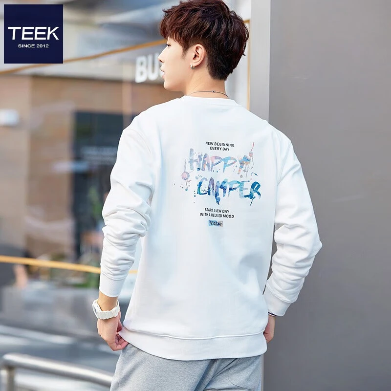 TEEK纯棉圆领卫衣男生潮牌印花上衣服 2025秋冬宽松男装青少年