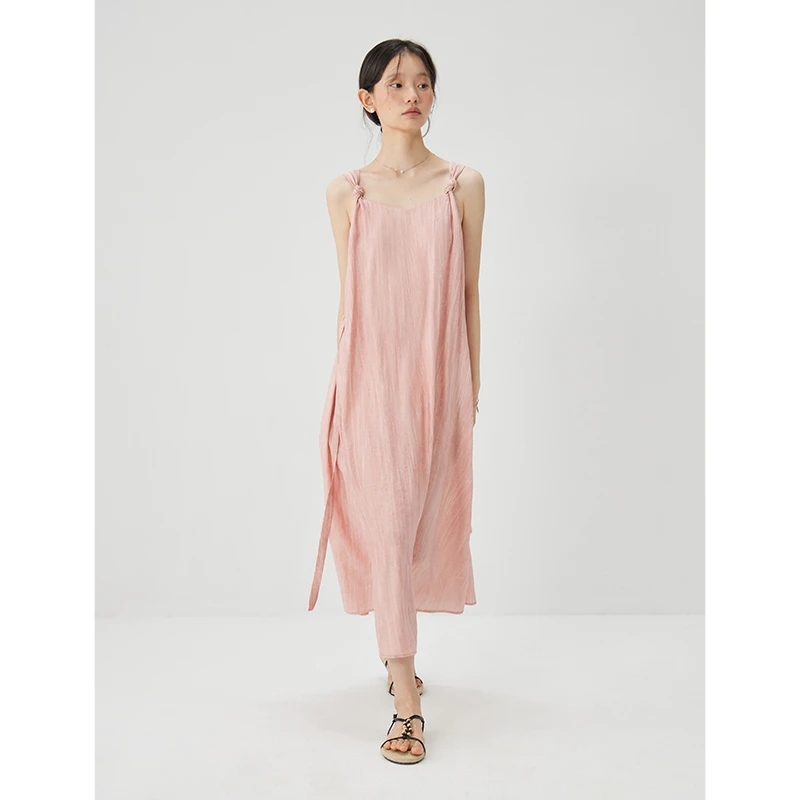 自巧小个子女装穿搭粉色吊带连衣裙显瘦气质海边裙子 24ZQ92487