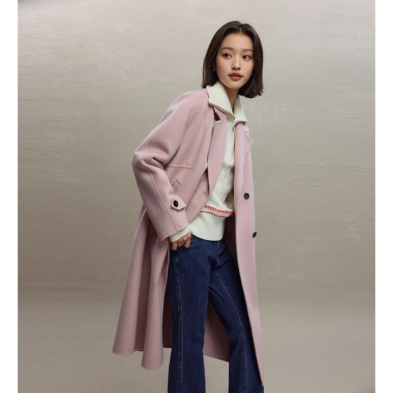 自巧小个子女装穿搭双排扣羊绒大衣气质西装领毛呢外套 23ZQ94283