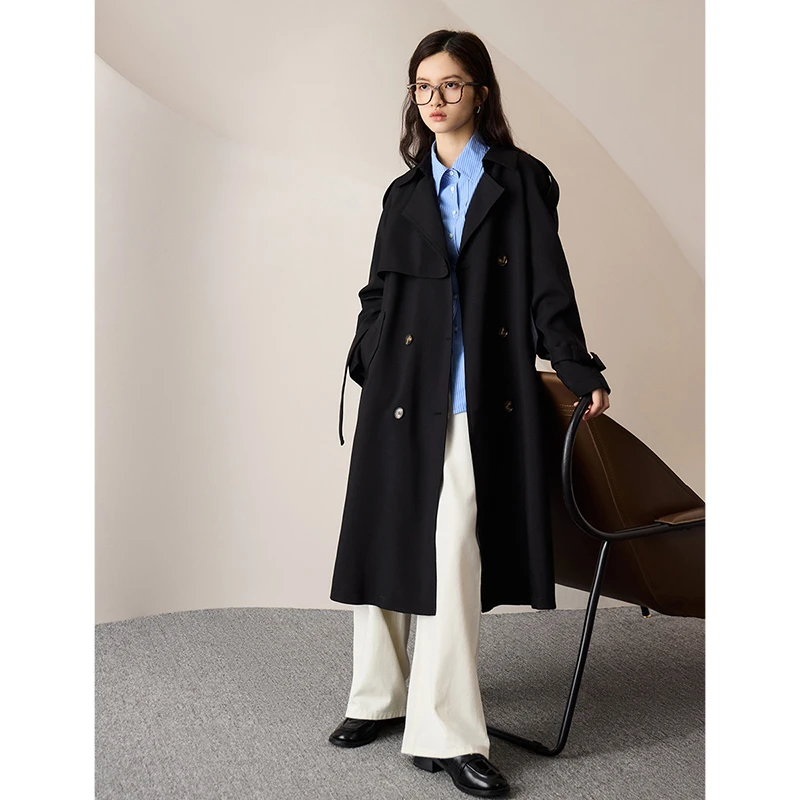 自巧小个子女装穿搭高级感英伦风风衣外套卡其长款大衣23ZQ93256