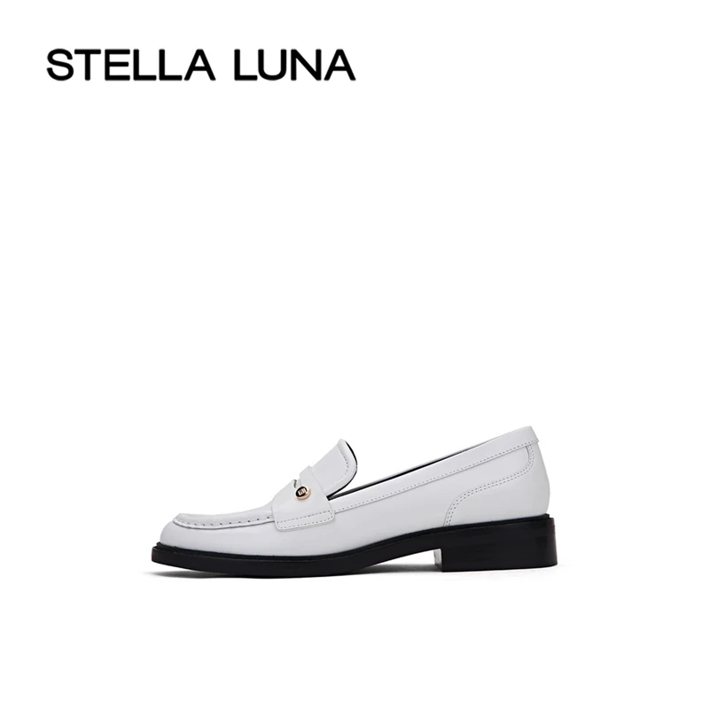 STELLA LUNA女鞋春夏时尚百搭深口单鞋简约气质军羊皮低跟乐福鞋