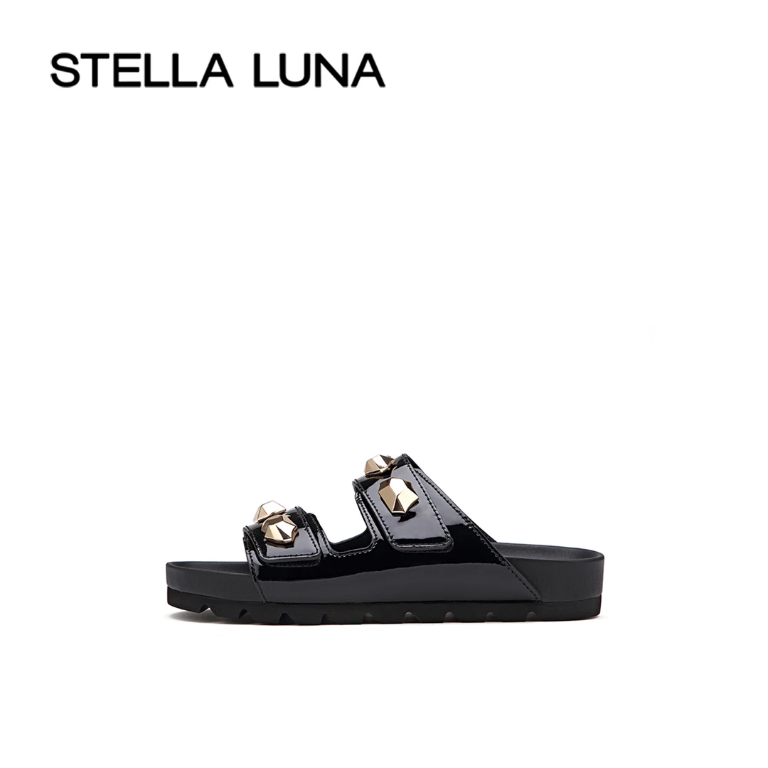 STELLA LUNA女鞋春夏时尚百搭魔术贴扣饰潮流牛皮休闲勃肯拖鞋