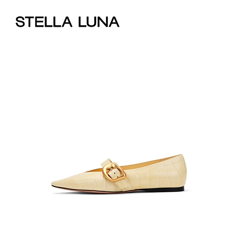 STELLA LUNA女鞋春夏时尚百搭浅口单鞋气质尖头扣饰玛丽珍平底鞋