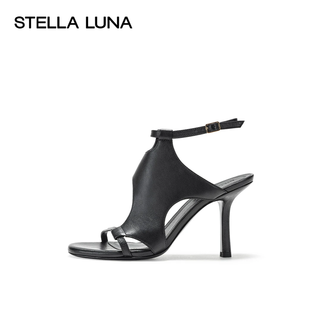 STELLALUNA女鞋24SS官方豹纹凉鞋MODULAR气质半镂空高跟豹纹凉鞋
