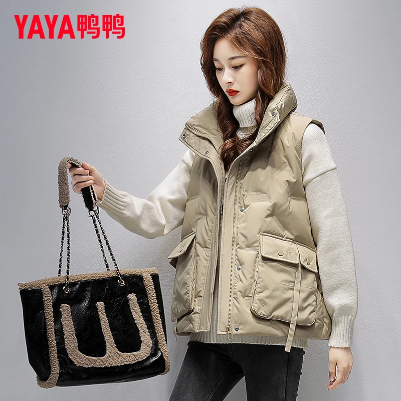 YAYA/鸭鸭羽绒服女2025新款冬季时尚羽绒马甲女性向短款马夹背心