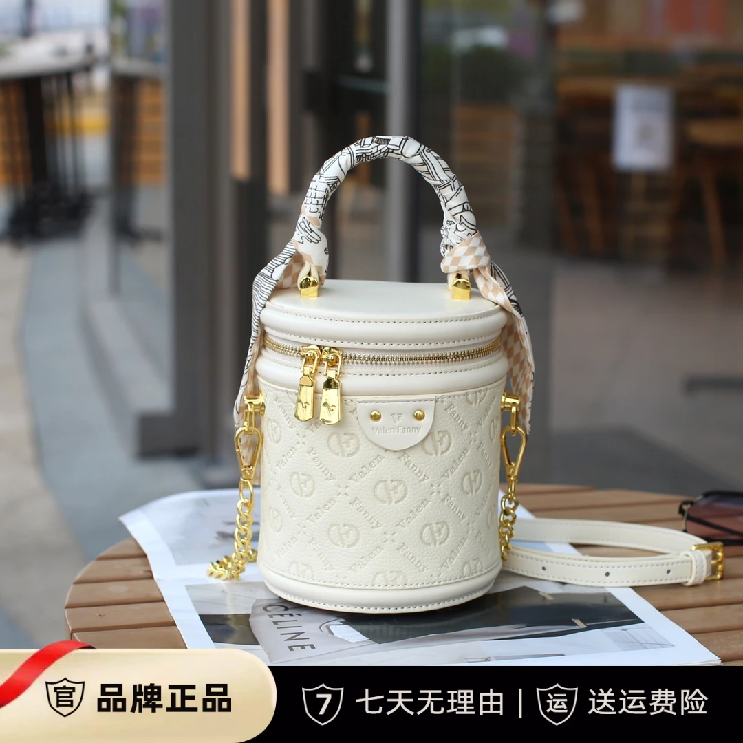 Valen Fanny华伦·梵妮时尚发财桶单肩斜挎女包手提印花圆桶包