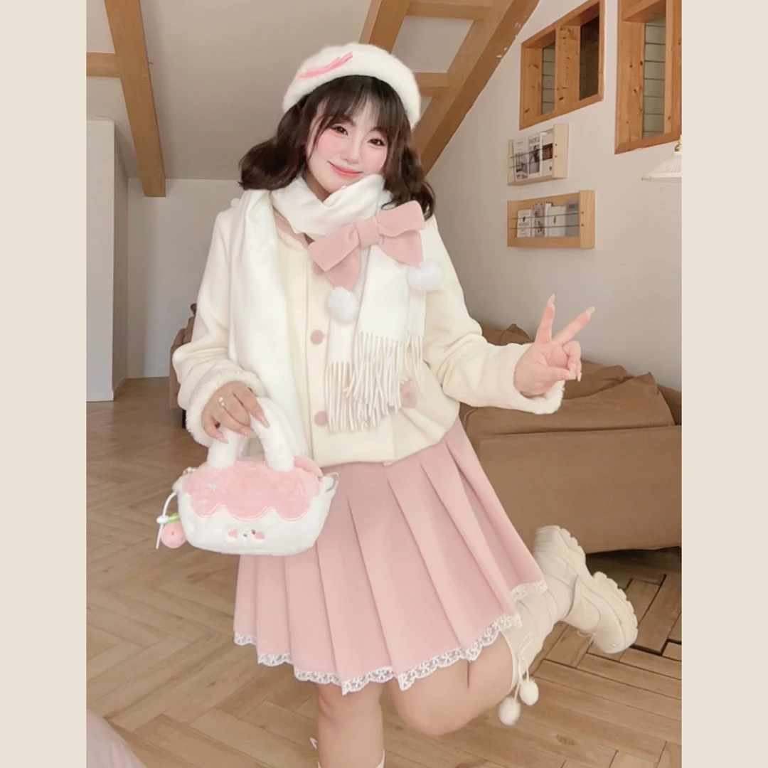 【现货】【仙品降临】大码甜妹秋冬款海军领蝴蝶结上衣+百褶裙套装