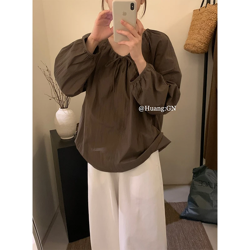 【HUANG:GN】韩系时尚百搭抽绳系带小衫上衣