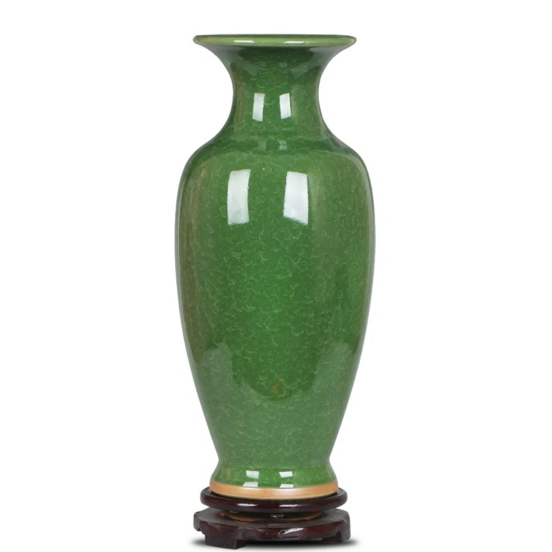 德国陶瓷器大花瓶仿古钧瓷绿色瓷瓶富贵竹插花器客厅装饰品摆件
