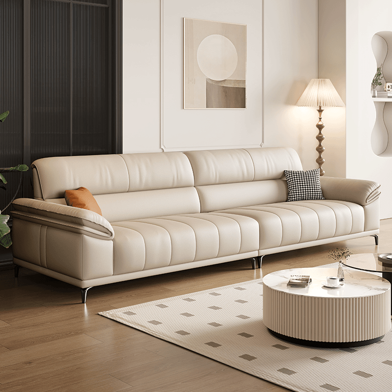 溢升意式极简头层牛皮沙发现代客厅组合简约钢琴键直排皮艺