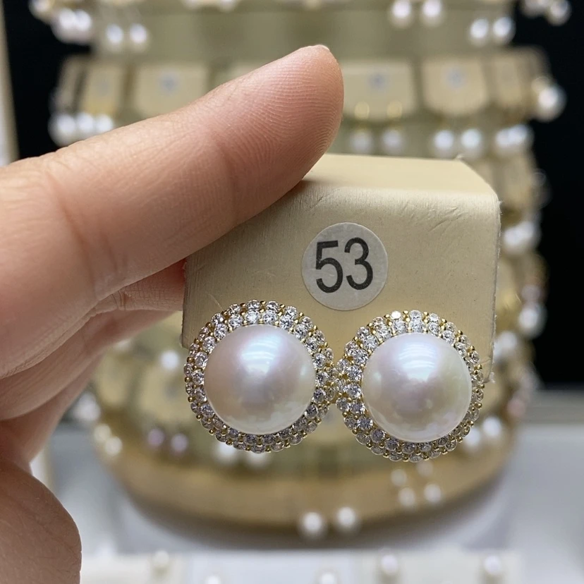 【闪购商品】淡水珍珠耳饰银S925镀金镶嵌