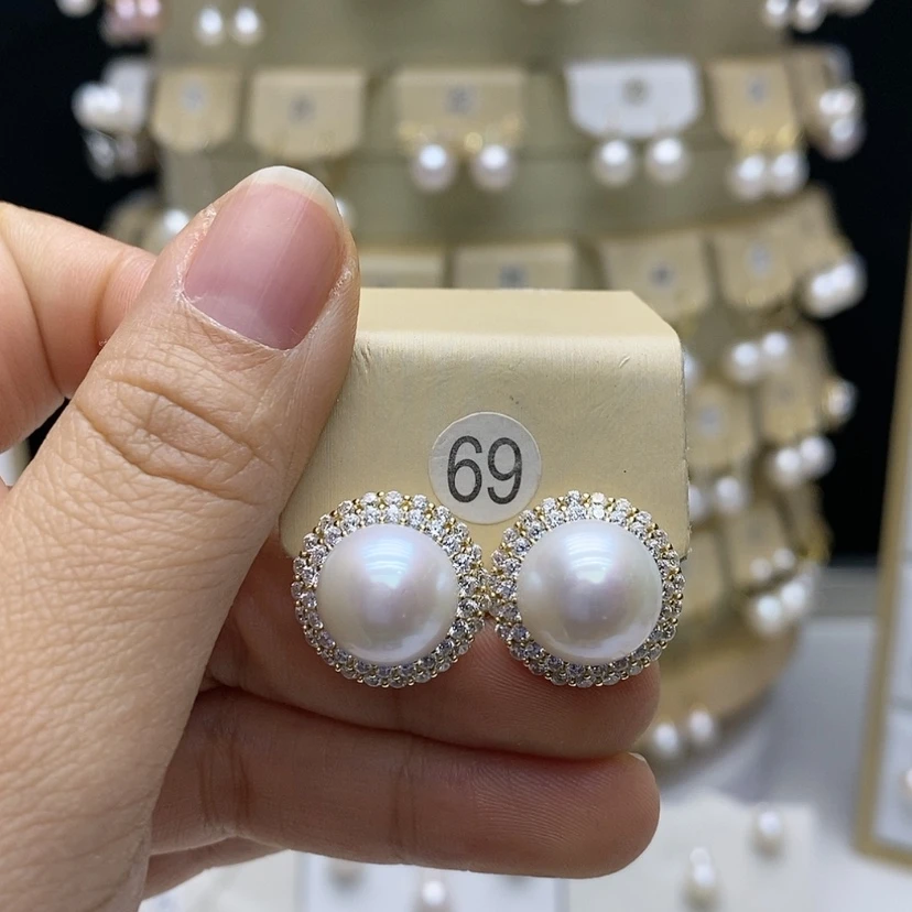 【闪购商品】淡水珍珠耳饰银S925镀金镶嵌
