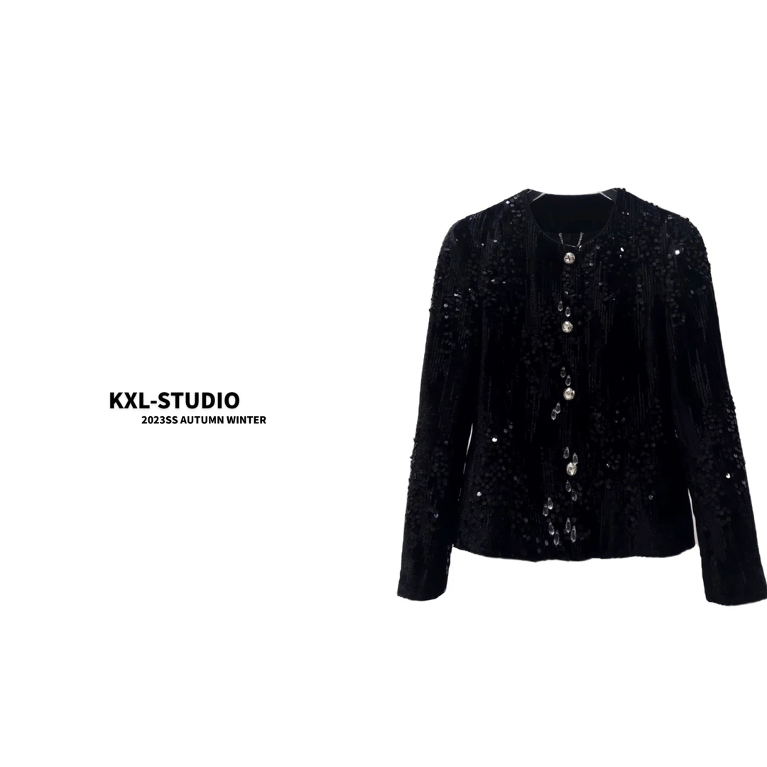 KXL-STUDIO【镇柜之宝】新年战袍丝绒亮片缀饰外套8584