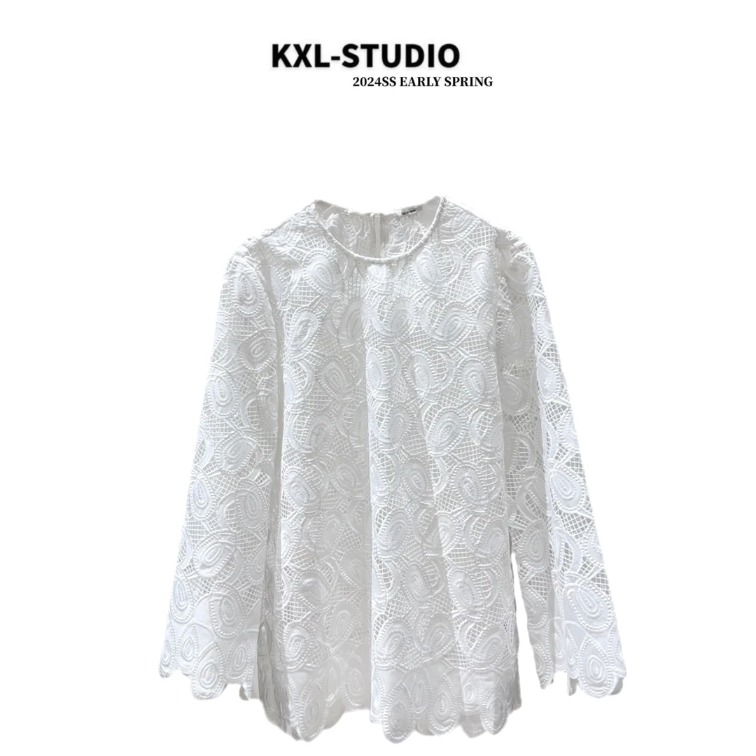 KXL-STUDIO【KELE专属】意大利进口蕾丝镂空套头上衣8951
