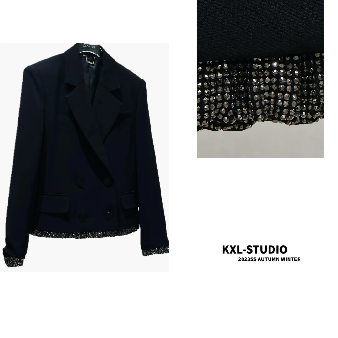 KXL-STUDIO【经典重现】锆石链条边短款西装8413