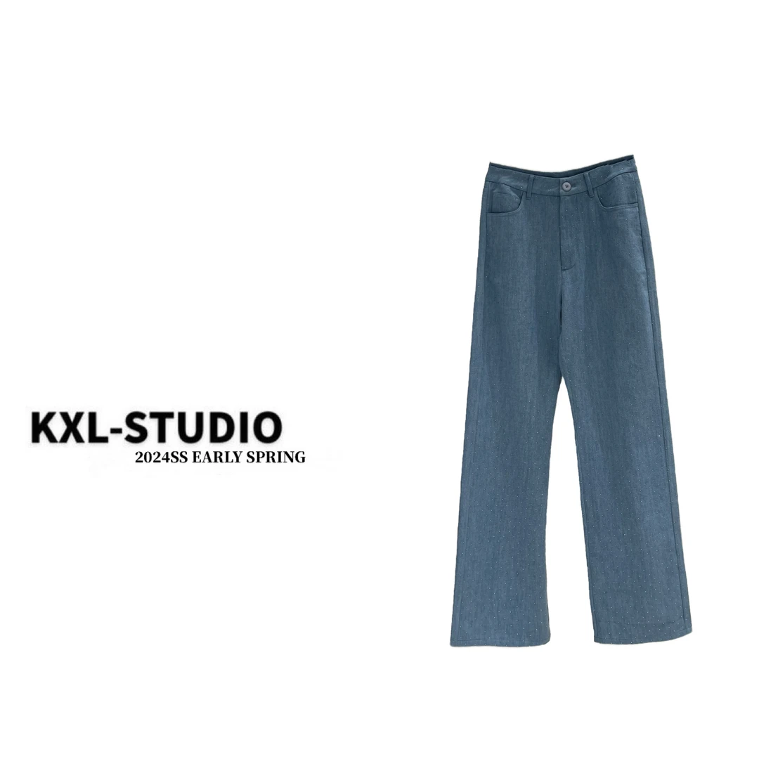 KXL-STUDIO【别特设计】牛仔蓝钻长裤8642