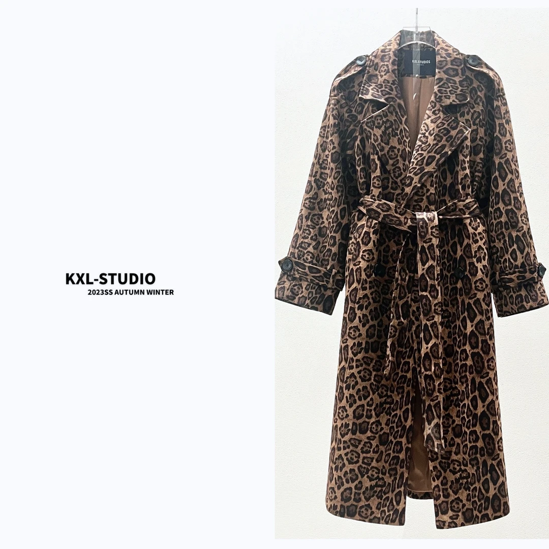 KXL-进口面料豹纹风衣8359