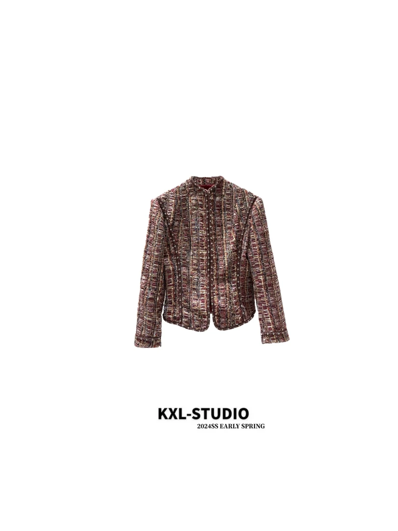 KXL-STUDIO【KELE精选】中古风马赛克纹｜暗扣立领小香外套5722
