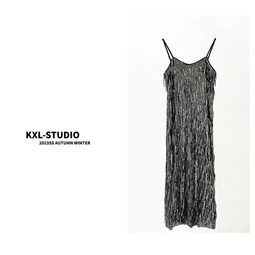 KXL-高端定制派对鎏金吊带裙8498