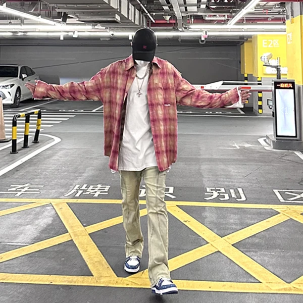 INFI2023设计两面穿复古格子衬衫外套春秋长袖衬衣上衣外穿潮牌