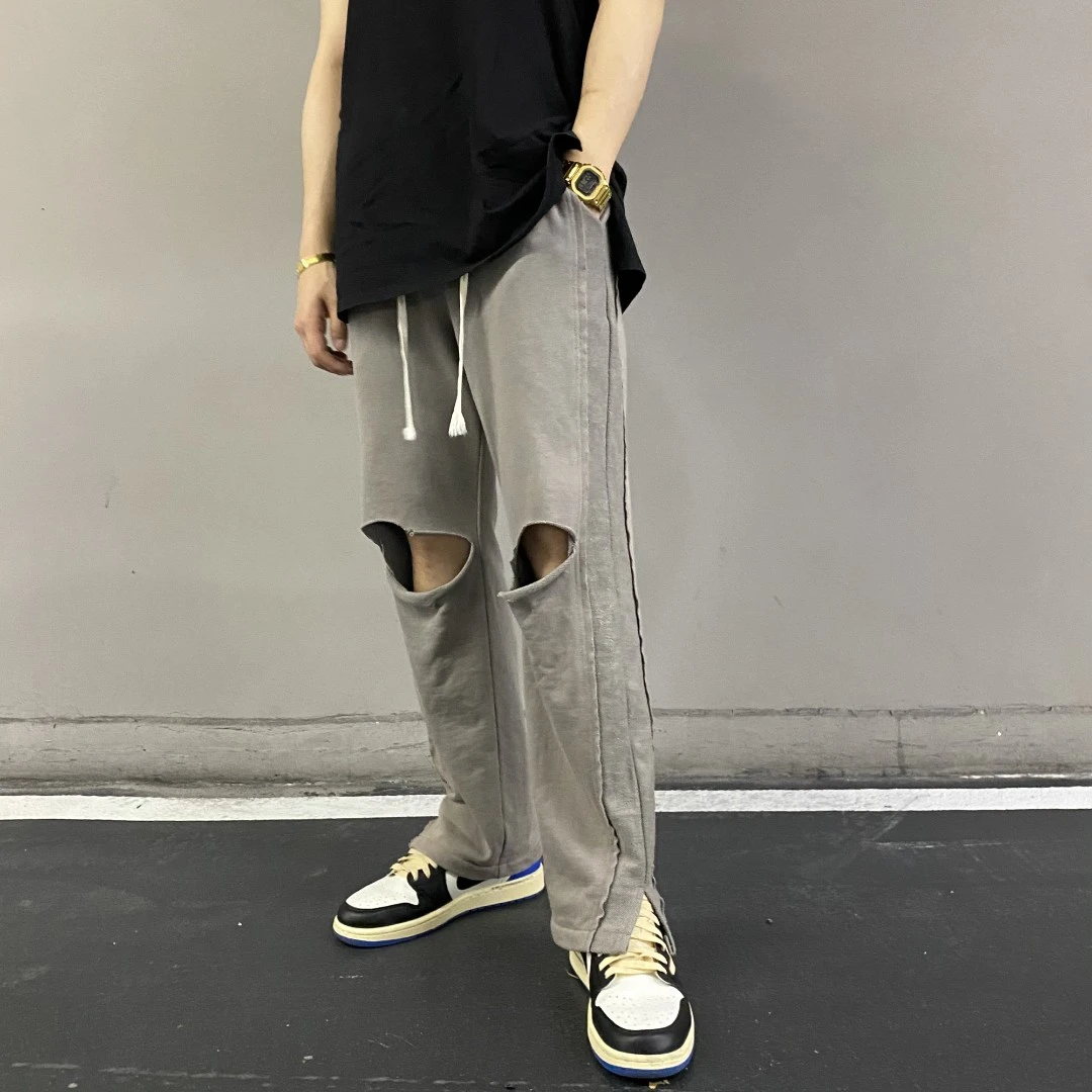 Davy 欧美休闲长裤破洞阔腿裤